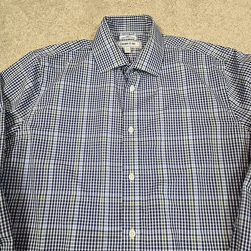 Crown & Ivy Mens Long Sleeve Button Up Dress Shirt  M Slim Fit Wrinkle Free